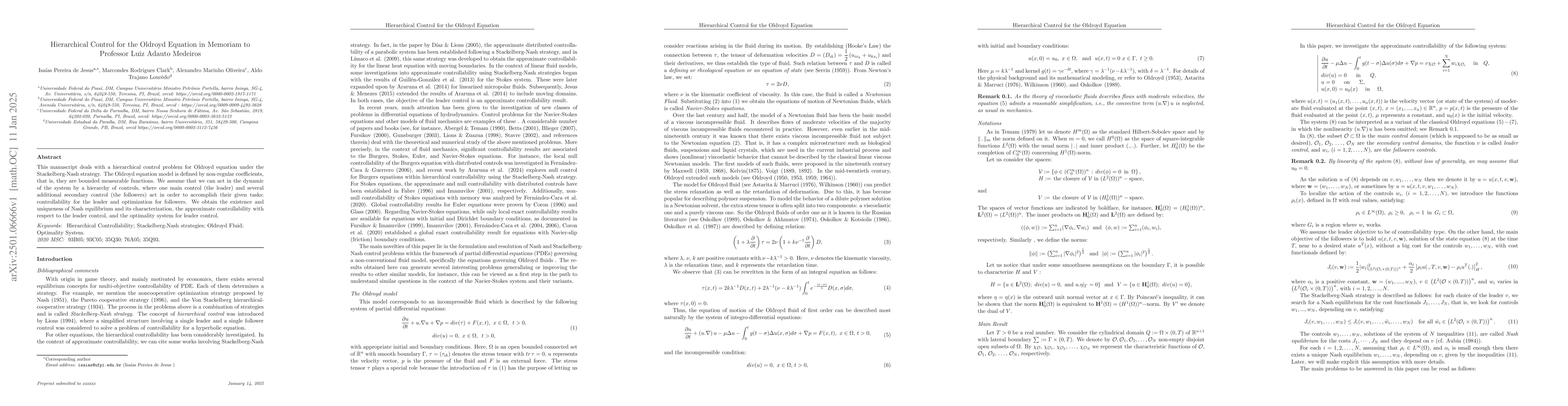 Thumbnail for Hierarchical Control for the Oldroyd Equation in Memoriam to Professor
  Luiz Adauto Medeiros