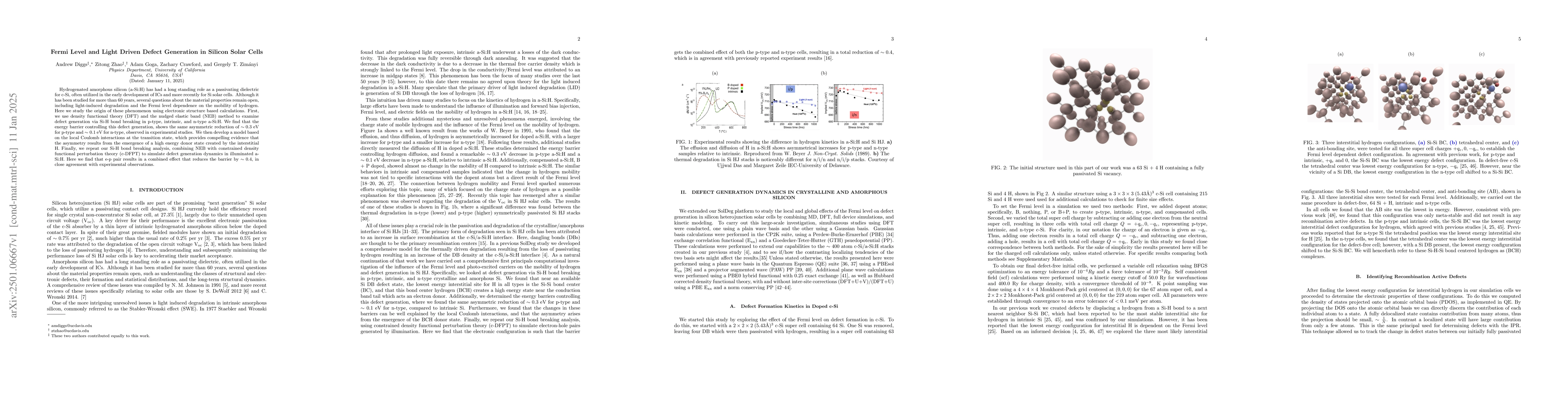 Thumbnail for Fermi Level and Light Driven Defect Generation in Silicon Solar Cells