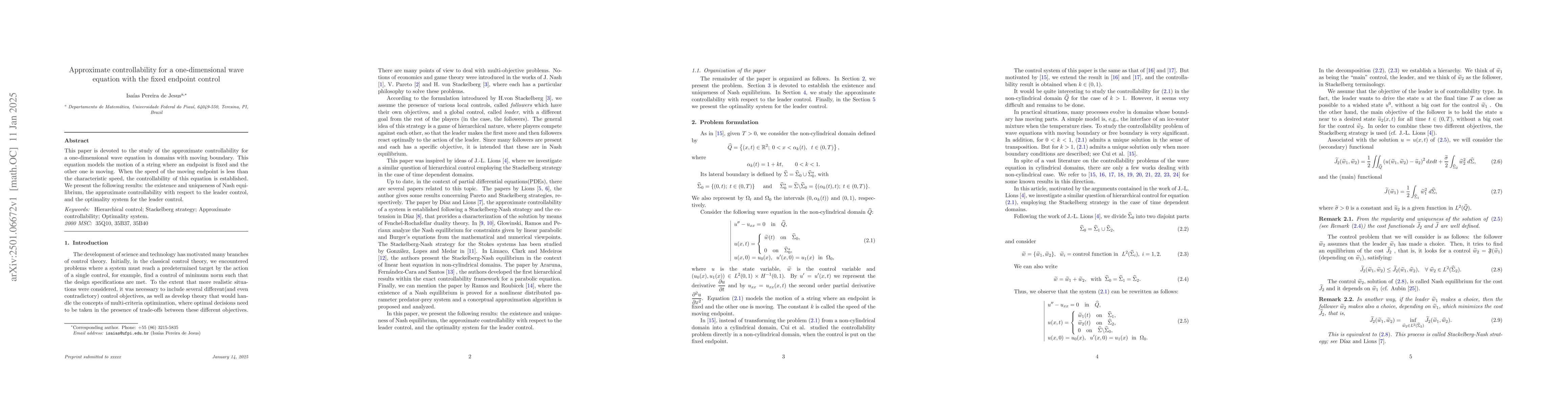 Thumbnail for Approximate controllability for a one-dimensional wave equation with the
  fixed endpoint control