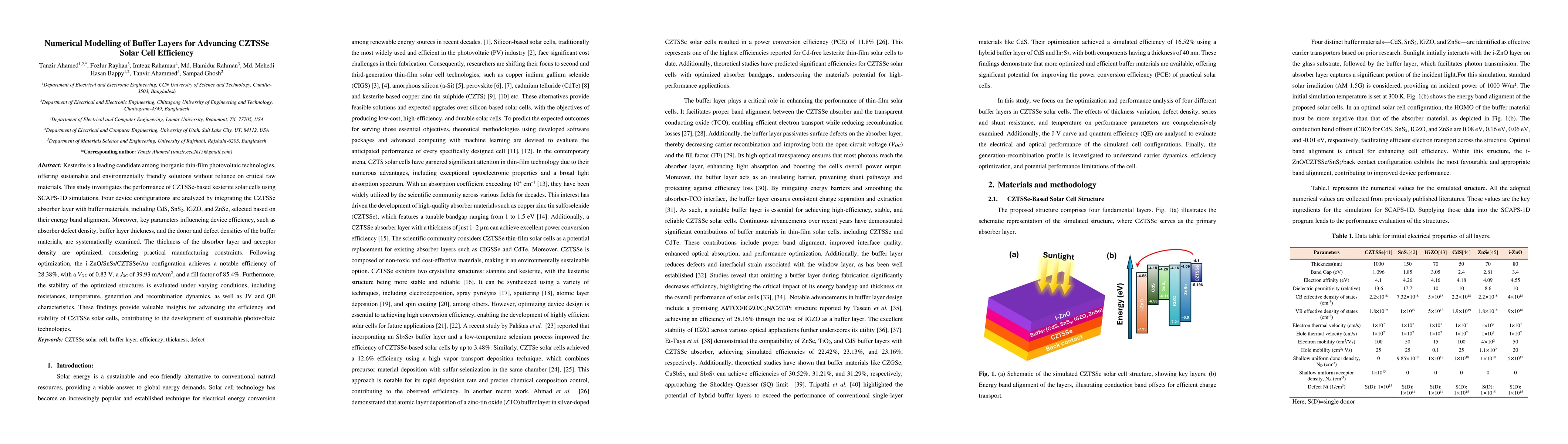 Thumbnail for Numerical Modelling of Buffer Layers for Advancing CZTSSe Solar Cell
  Efficiency