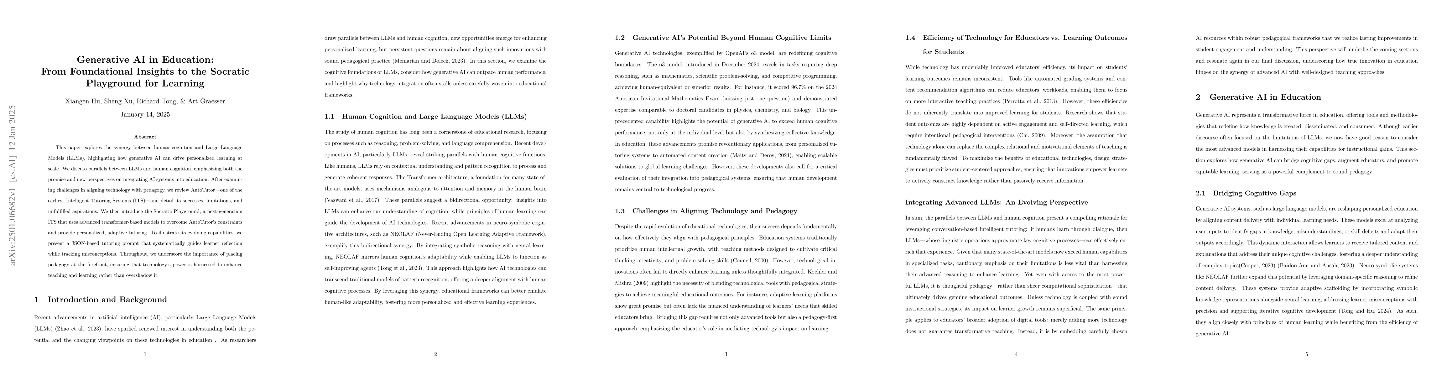 Thumbnail for Generative AI in Education: From Foundational Insights to the Socratic
  Playground for Learning