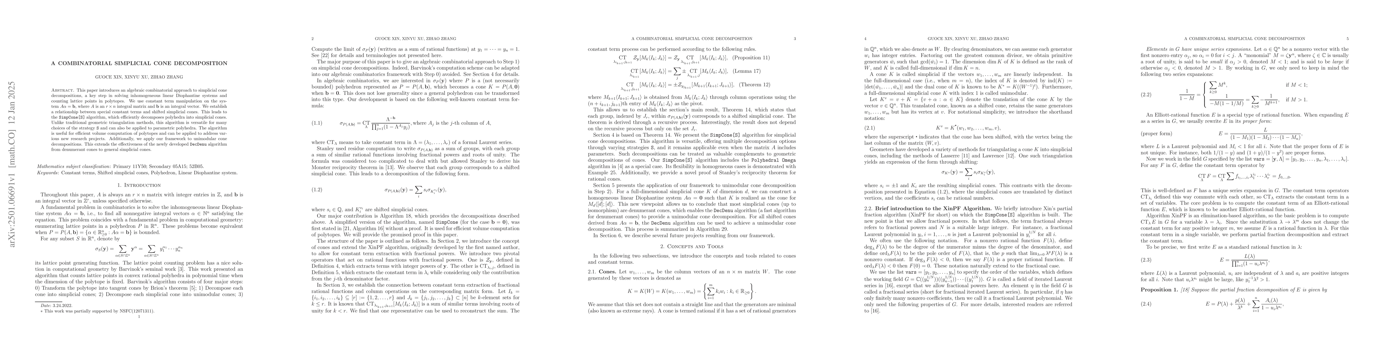 Thumbnail for A combinatorial simplicial cone decomposition