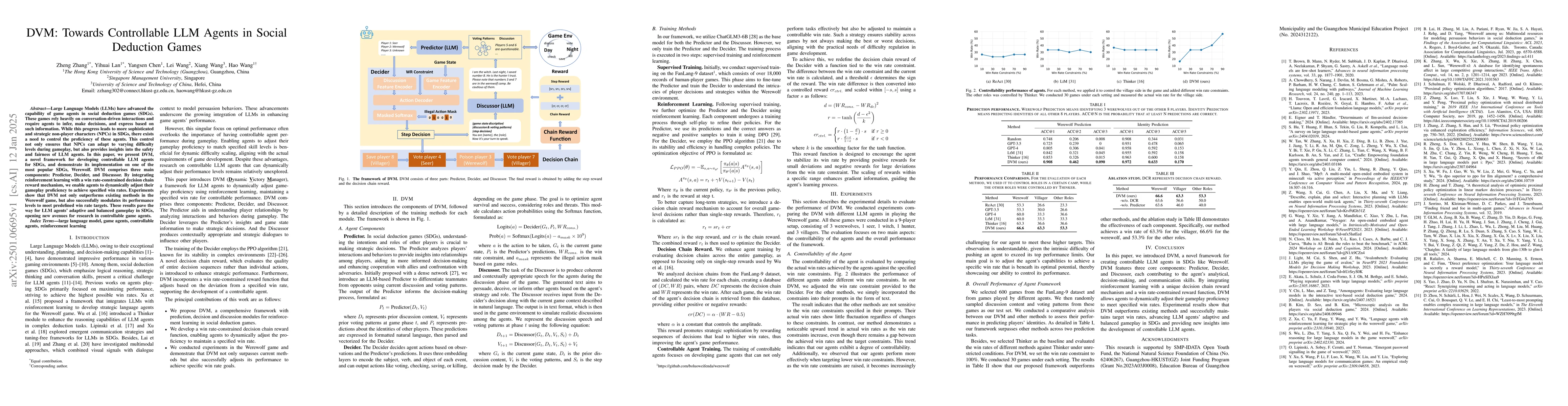 Thumbnail for DVM: Towards Controllable LLM Agents in Social Deduction Games