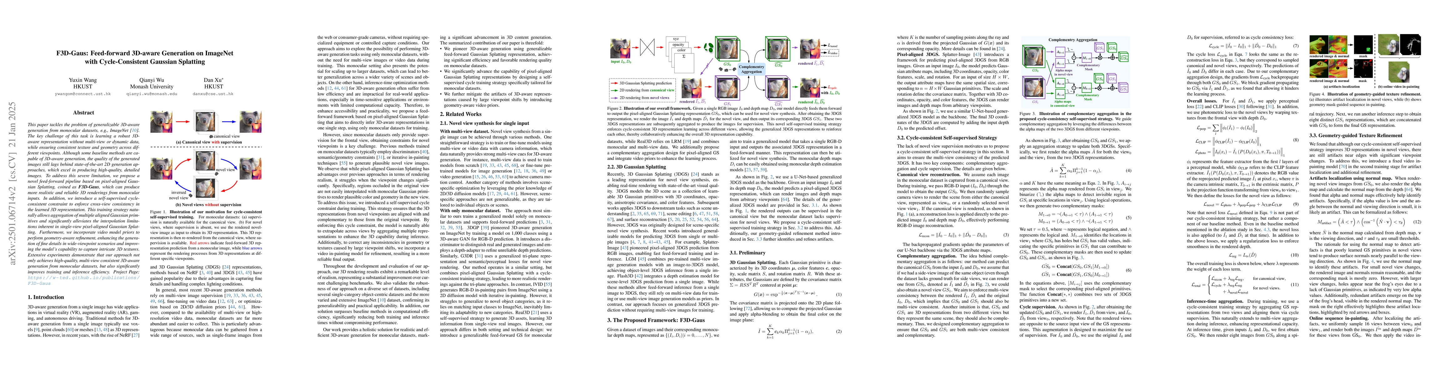 Thumbnail for F3D-Gaus: Feed-forward 3D-aware Generation on ImageNet with
  Cycle-Consistent Gaussian Splatting