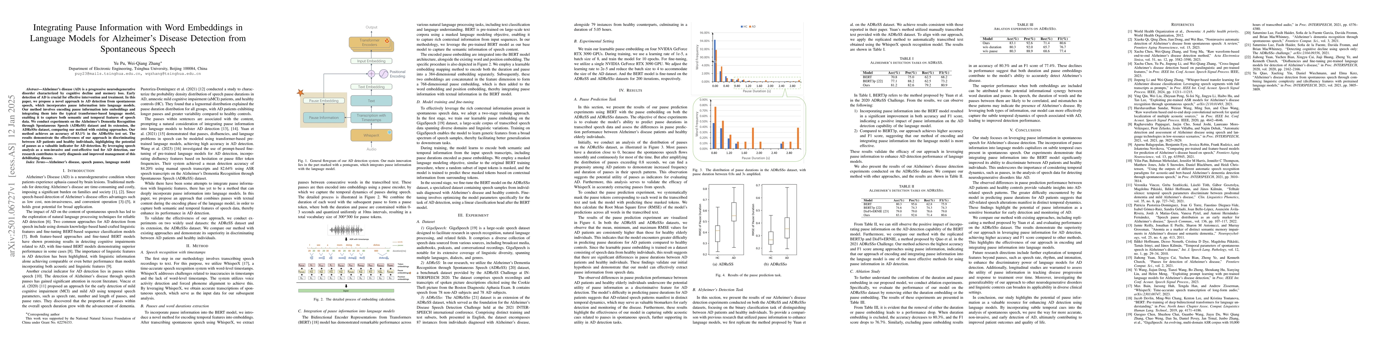 Thumbnail for Integrating Pause Information with Word Embeddings in Language Models
  for Alzheimer's Disease Detection from Spontaneous Speech