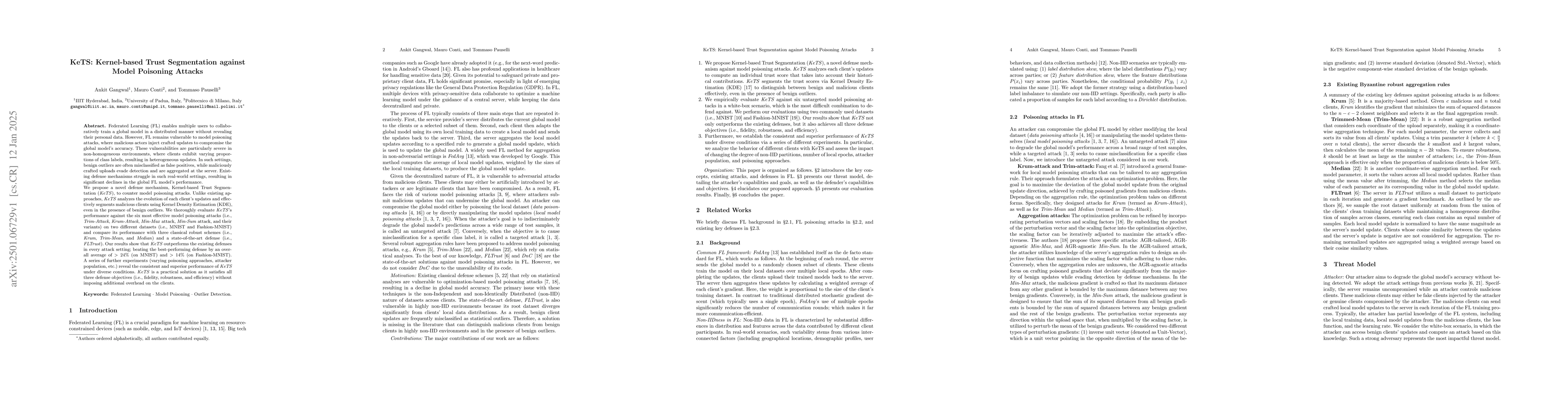 Thumbnail for KeTS: Kernel-based Trust Segmentation against Model Poisoning Attacks