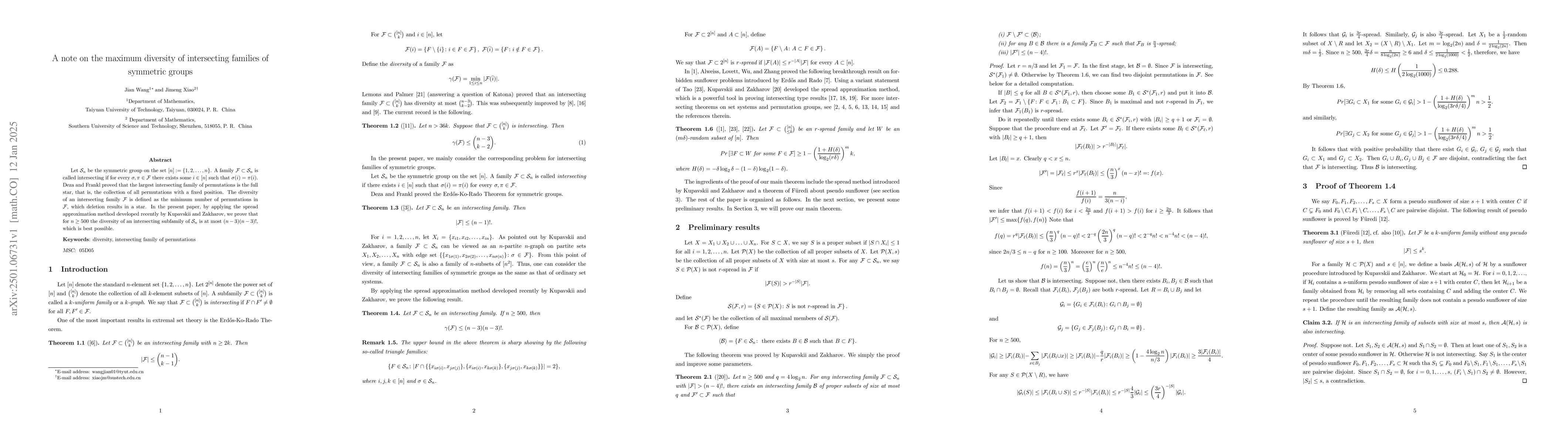 Thumbnail for A note on the maximum diversity of intersecting families of symmetric
  groups