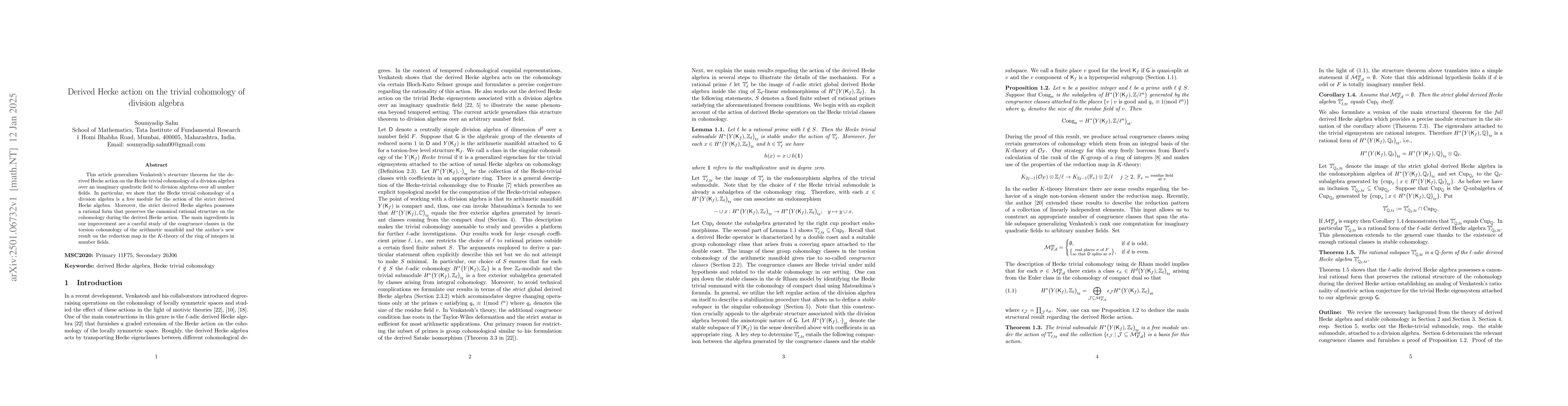 Thumbnail for Derived Hecke action on the trivial cohomology of division algebra