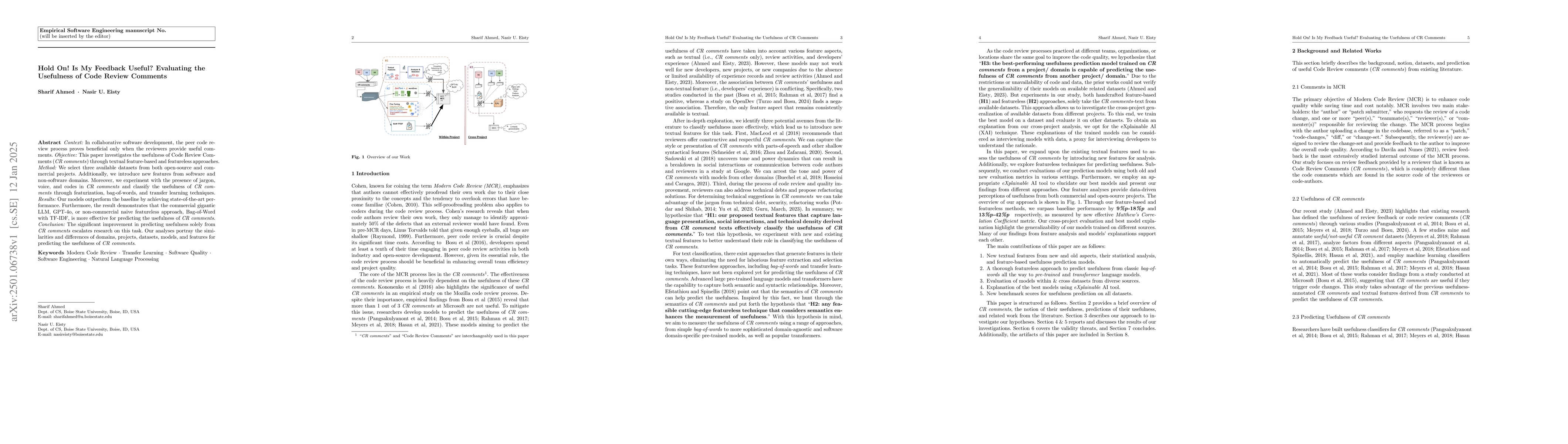 Thumbnail for Hold On! Is My Feedback Useful? Evaluating the Usefulness of Code Review
  Comments