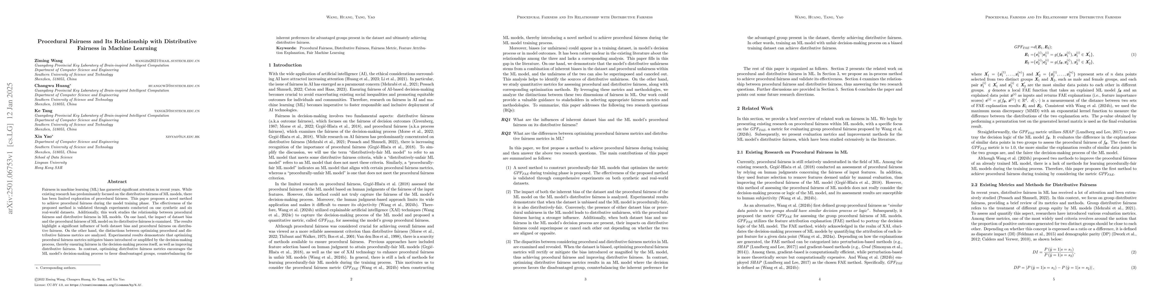 Thumbnail for Procedural Fairness and Its Relationship with Distributive Fairness in
  Machine Learning