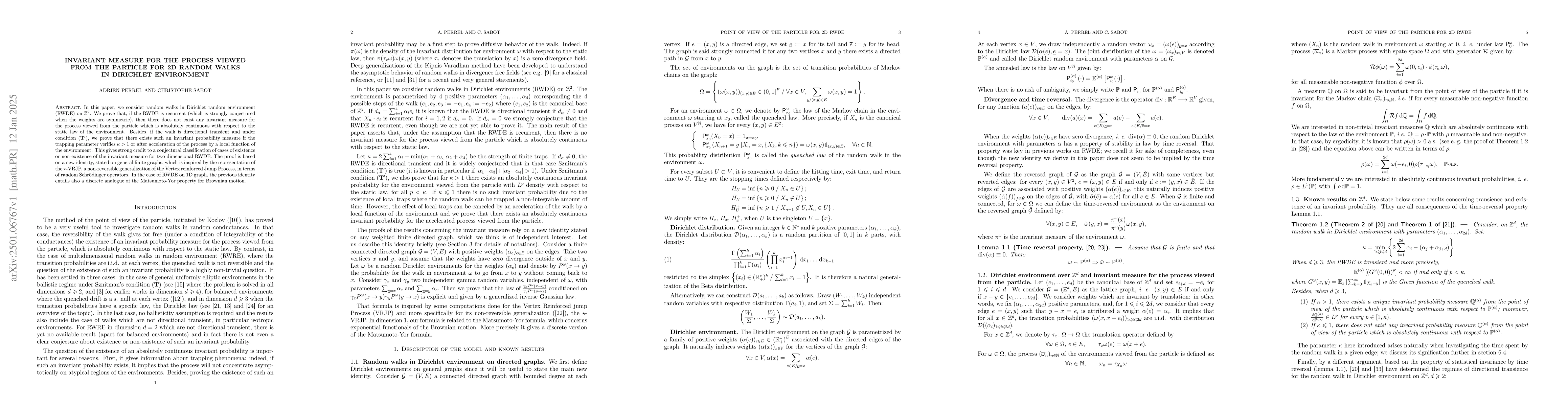Thumbnail for Invariant measure for the process viewed from the particle for 2D random
  walks in Dirichlet environment