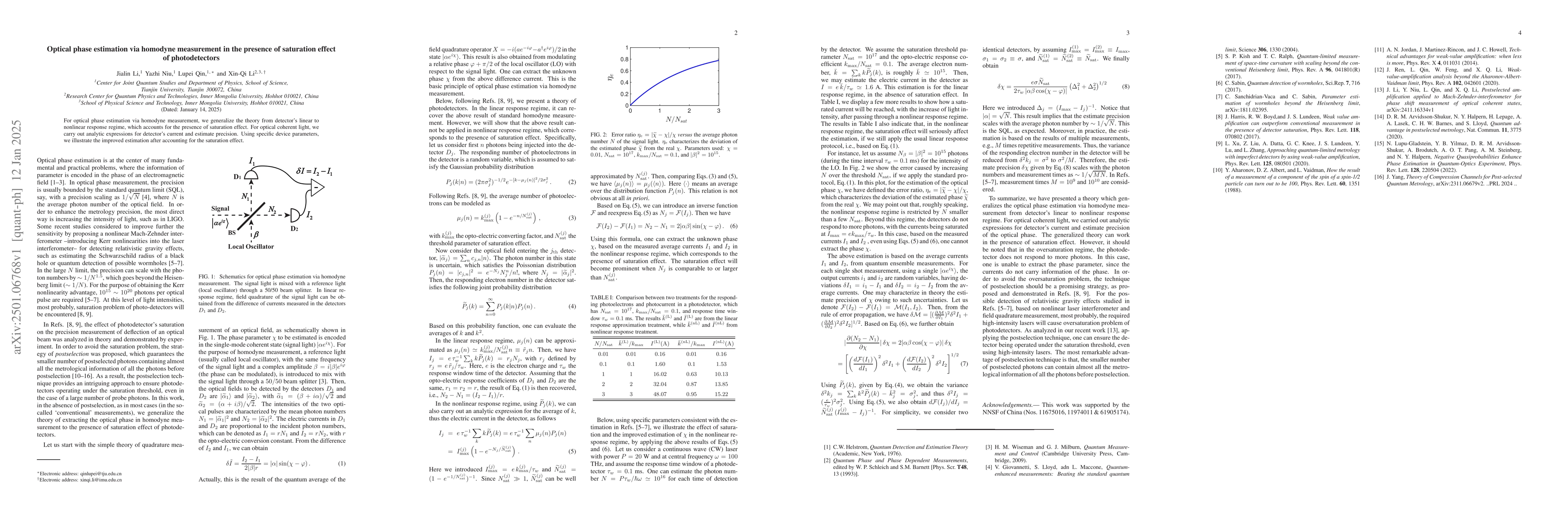 Thumbnail for Optical phase estimation via homodyne measurement in the presence of
  saturation effect of photodetectors