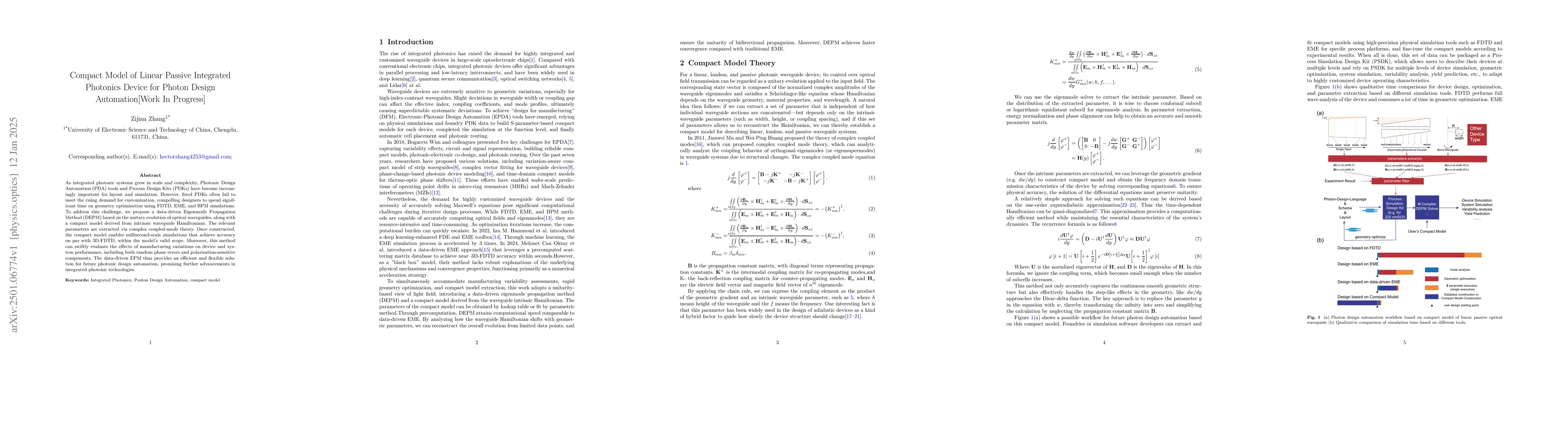 Thumbnail for Compact Model of Linear Passive Integrated Photonics Device for Photon
  Design Automation