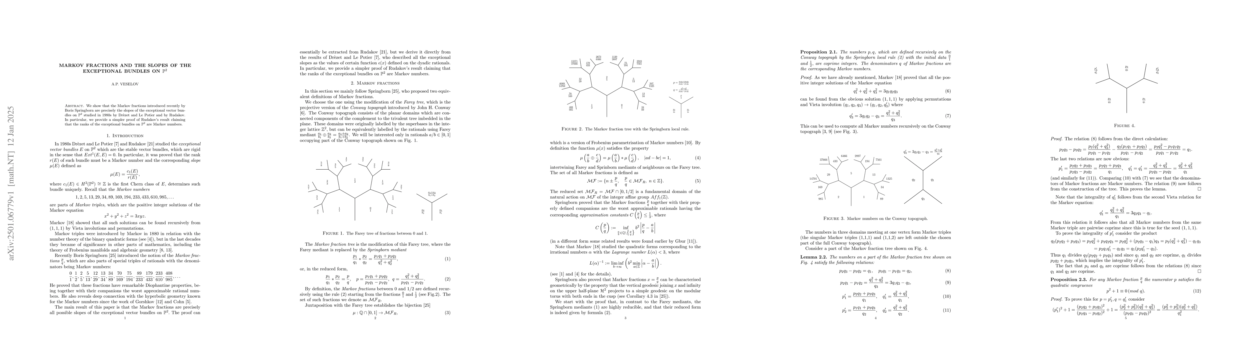 Thumbnail for Markov fractions and the slopes of the exceptional bundles on $\mathbb
  P^2$