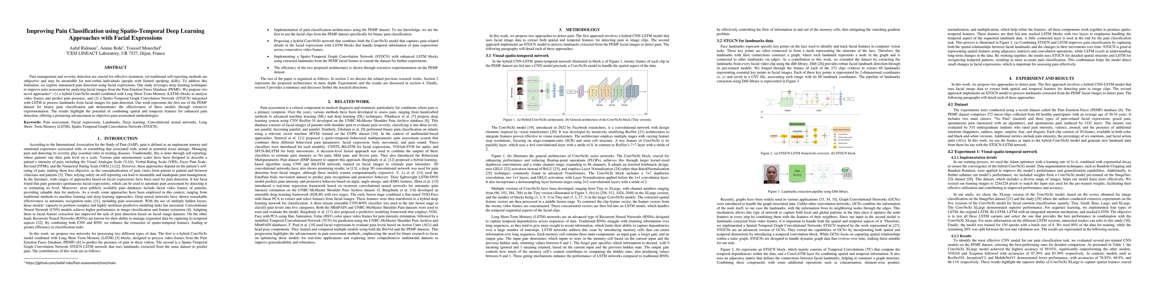 Thumbnail for Improving Pain Classification using Spatio-Temporal Deep Learning
  Approaches with Facial Expressions