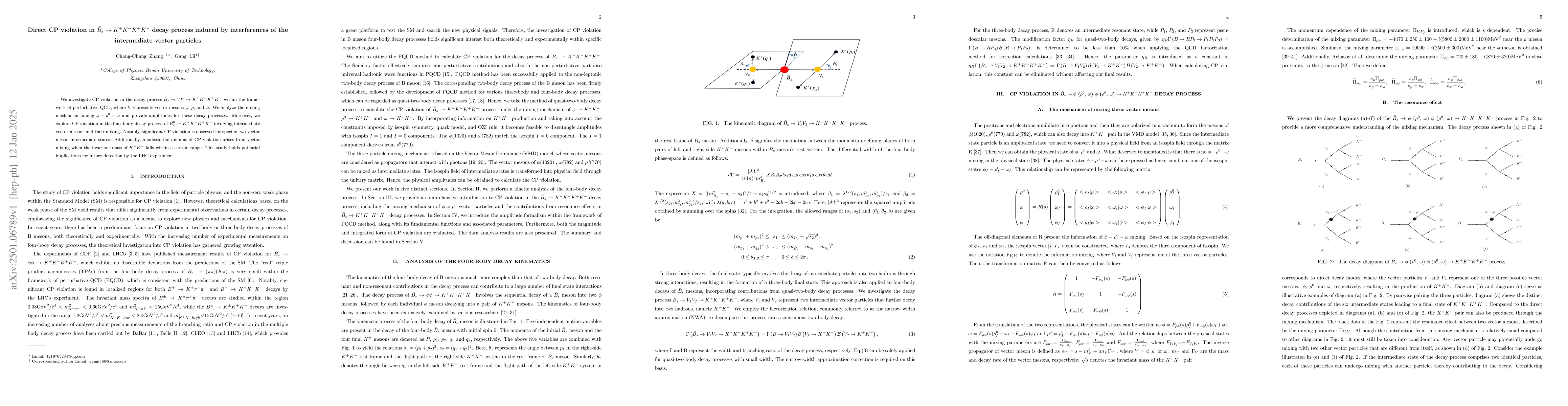 Thumbnail for Direct CP violation in $\bar B_{s} \rightarrow K^{+}K^{-} K^{+}K^{-}$
  decay process induced by interferences of the intermediate vector particles
