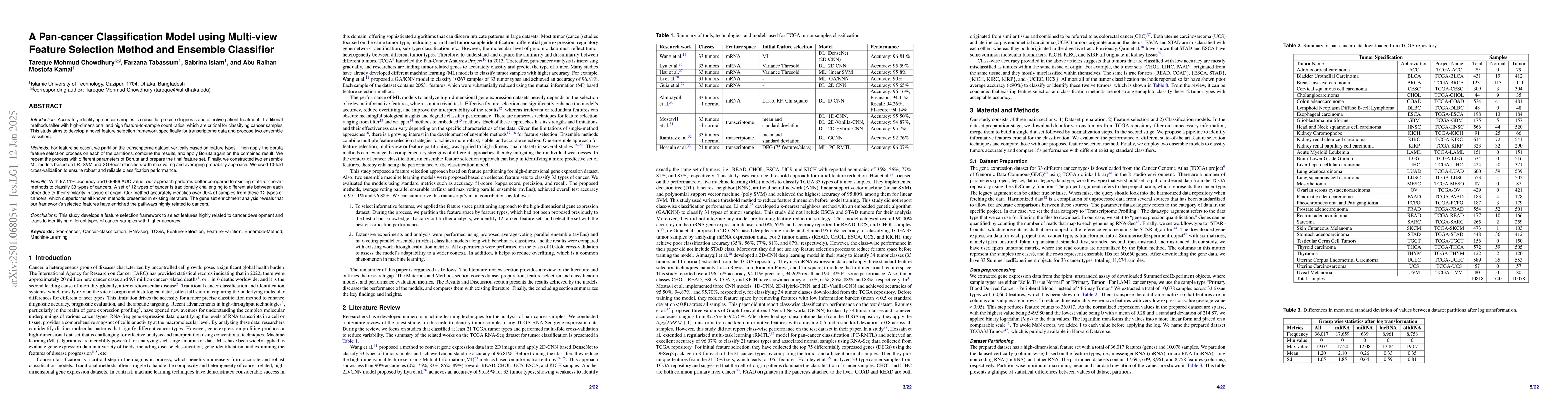 Thumbnail for A Pan-cancer Classification Model using Multi-view Feature Selection
  Method and Ensemble Classifier