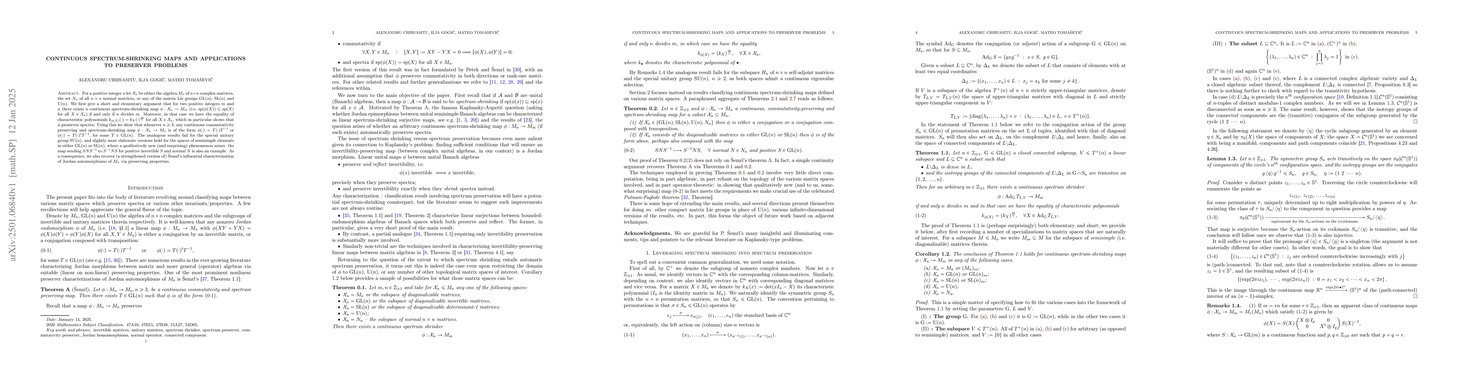 Thumbnail for Continuous spectrum-shrinking maps and applications to preserver
  problems