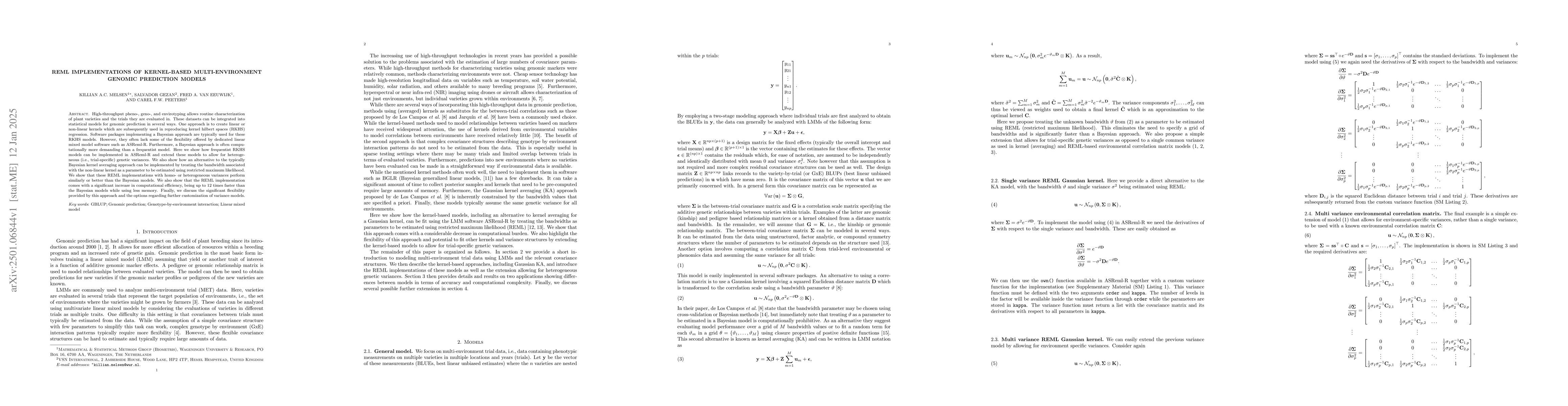 Thumbnail for REML Implementations of Kernel-based Multi-environment Genomic
  Prediction Models
