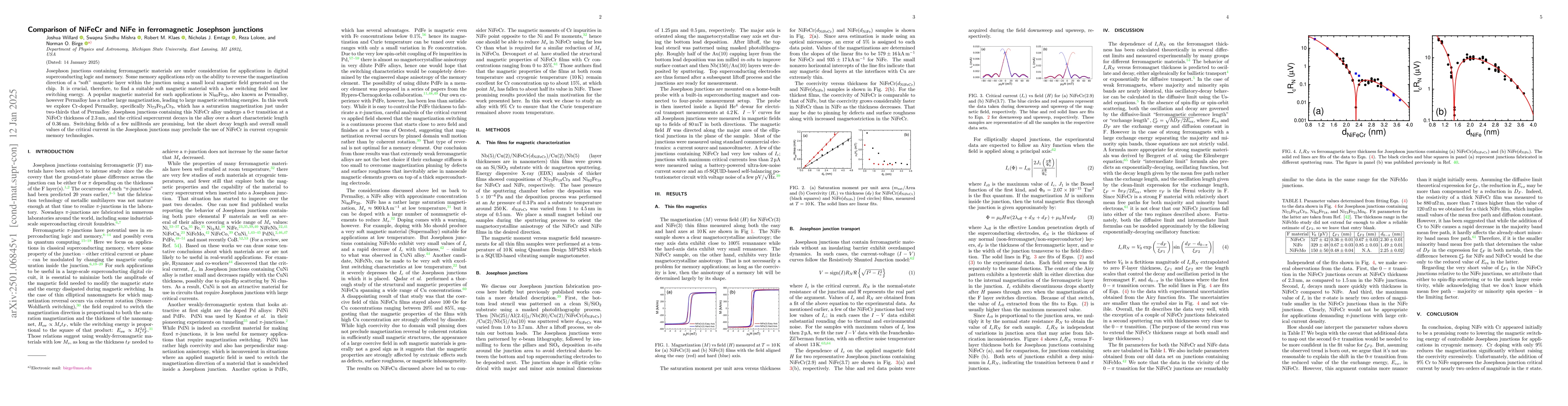 Thumbnail for Comparison of NiFeCr and NiFe in ferromagnetic Josephson junctions