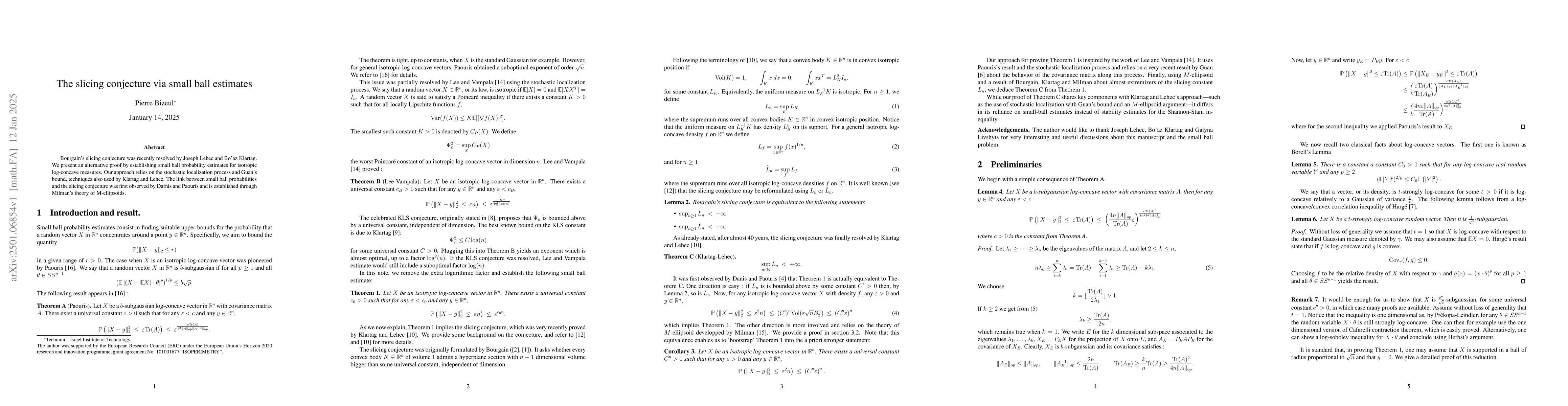 Thumbnail for The slicing conjecture via small ball estimates