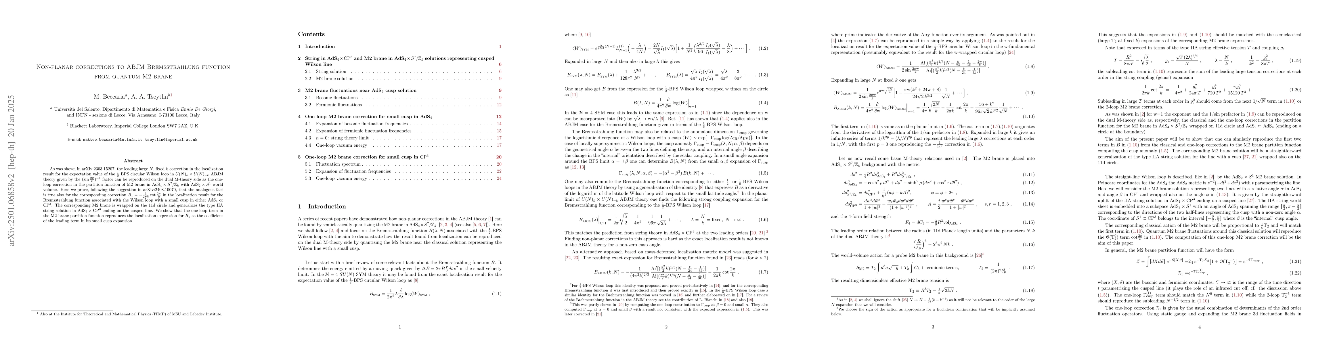 Thumbnail for Non-planar corrections to ABJM Bremsstrahlung function from quantum M2
  brane
