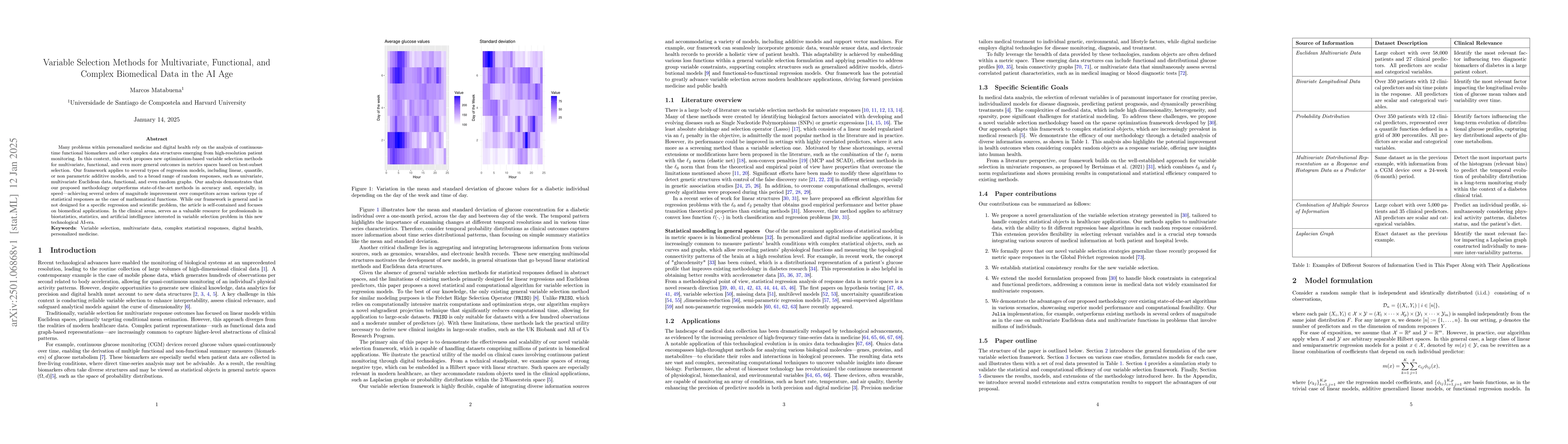 Thumbnail for Variable Selection Methods for Multivariate, Functional, and Complex
  Biomedical Data in the AI Age