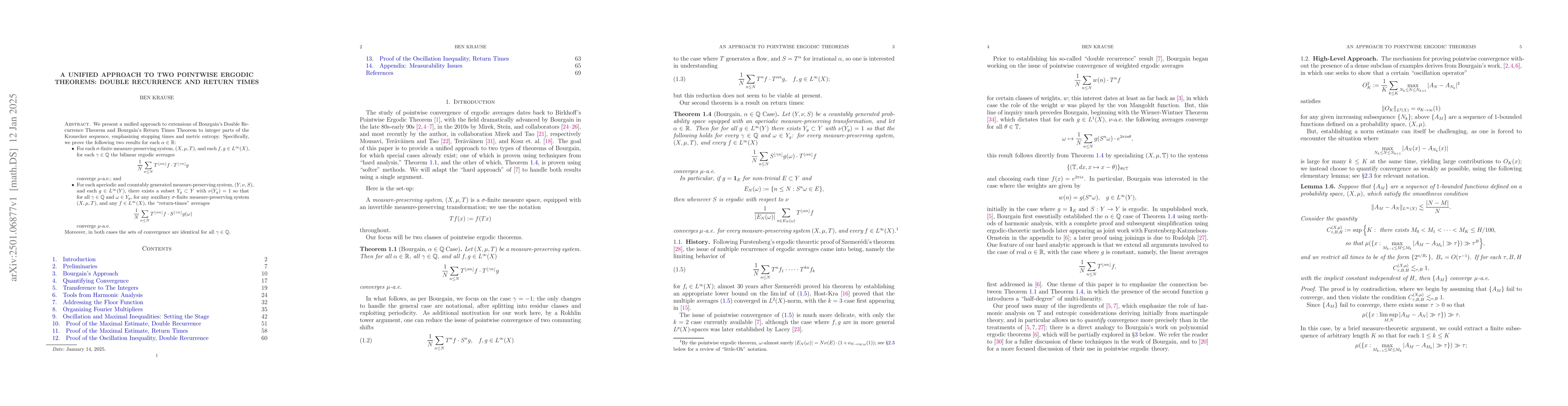 Thumbnail for A Unified Approach to Two Pointwise Ergodic Theorems: Double Recurrence
  and Return Times