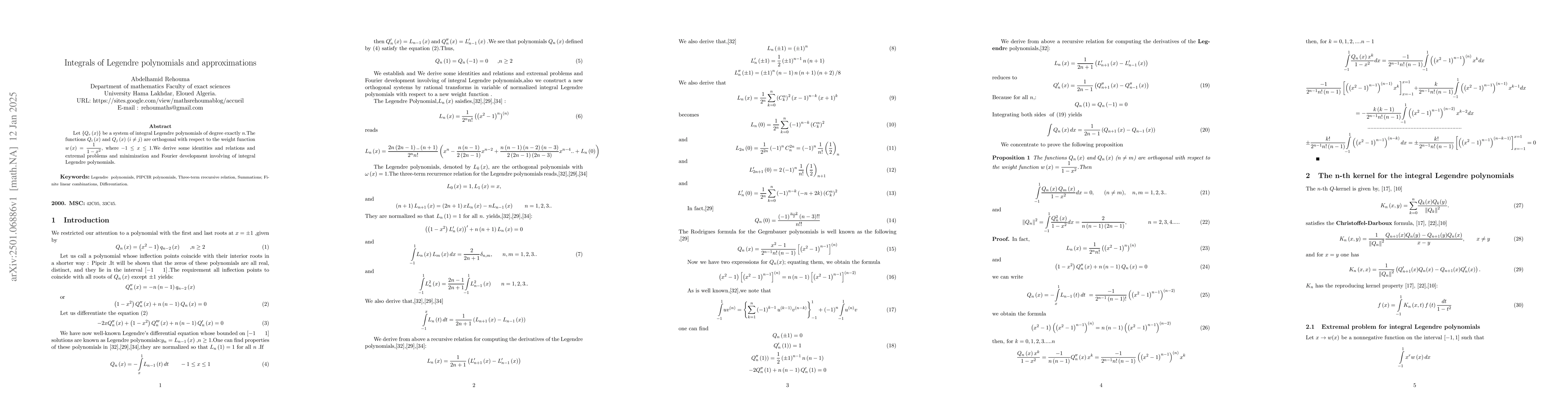 Thumbnail for Integrals of Legendre polynomials and approximations