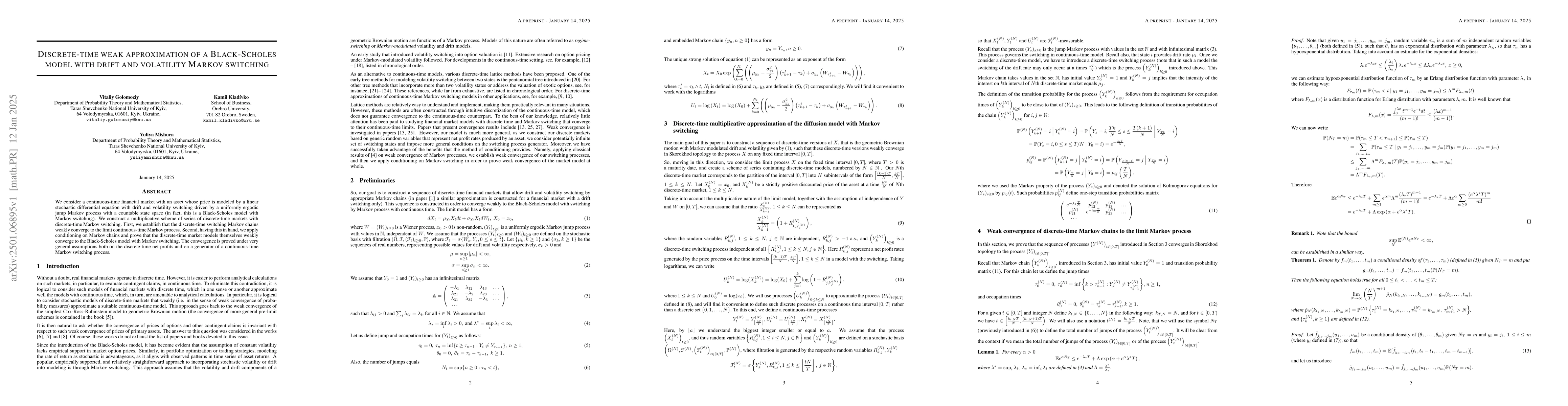 Thumbnail for Discrete-time weak approximation of a Black-Scholes model with drift and
  volatility Markov switching