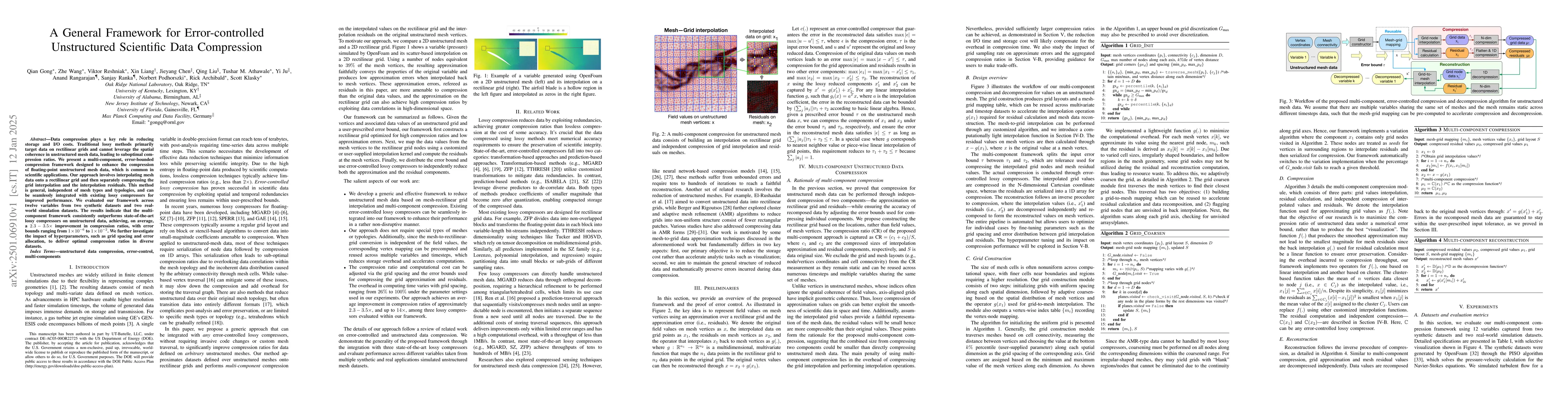 Thumbnail for A General Framework for Error-controlled Unstructured Scientific Data
  Compression