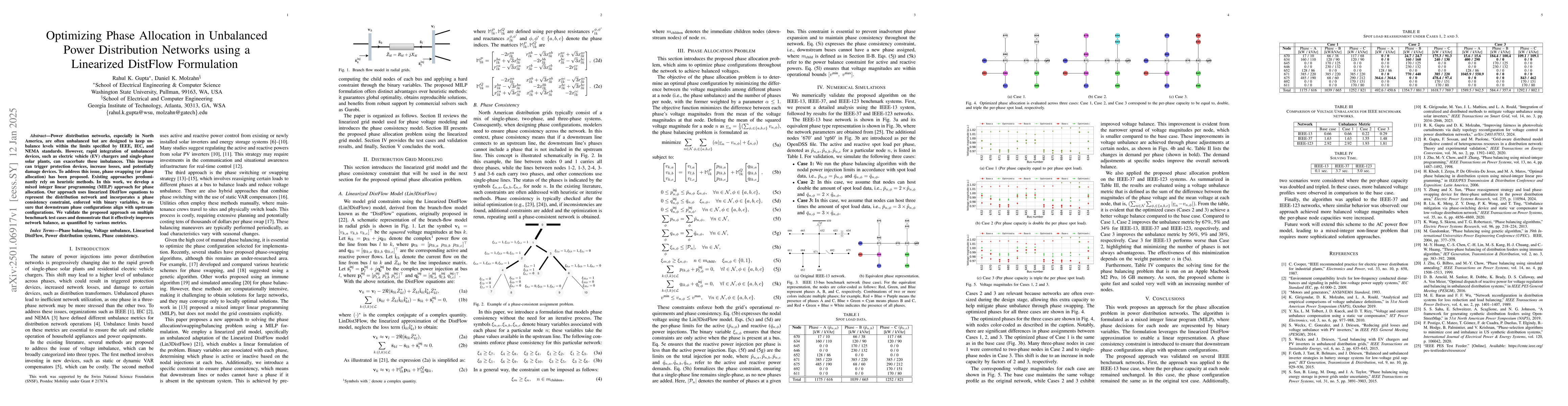 Thumbnail for Optimizing Phase Allocation in Unbalanced Power Distribution Networks
  using a Linearized DistFlow Formulation