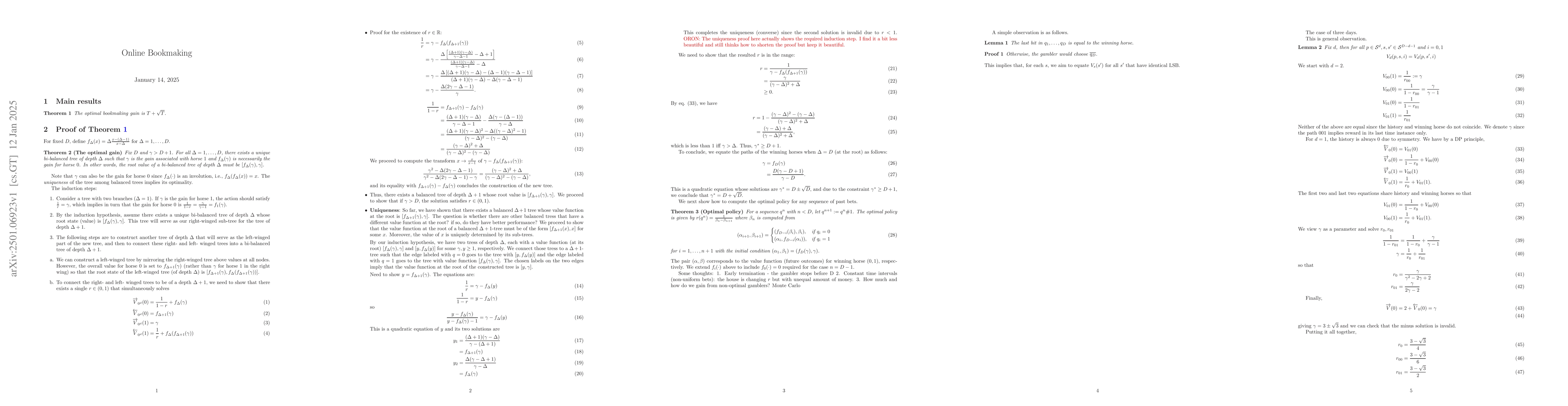 Thumbnail for Optimal Online Bookmaking for Binary Games