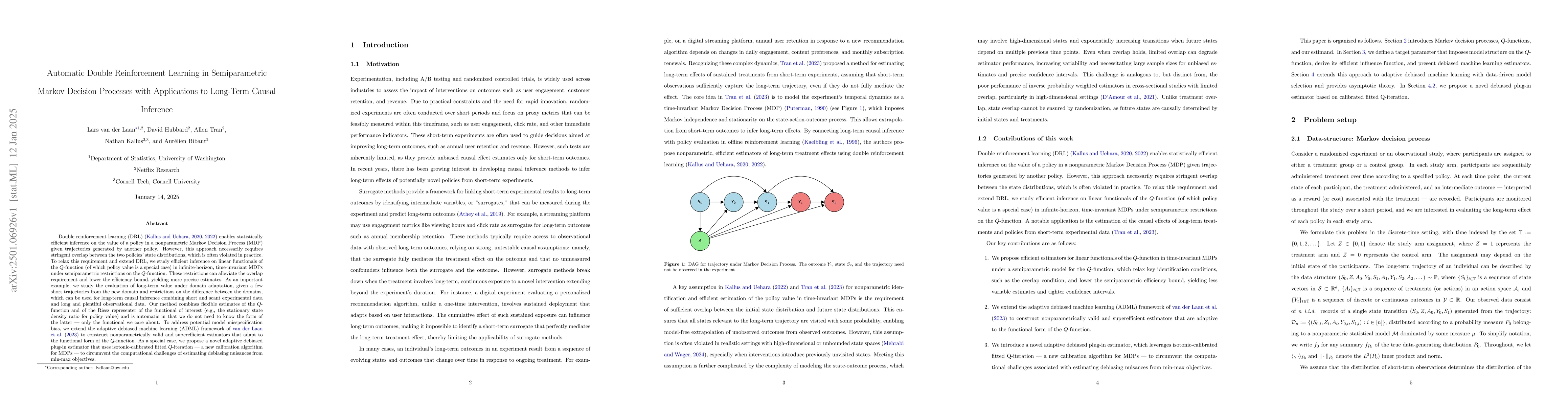 Thumbnail for Automatic Double Reinforcement Learning in Semiparametric Markov
  Decision Processes with Applications to Long-Term Causal Inference
