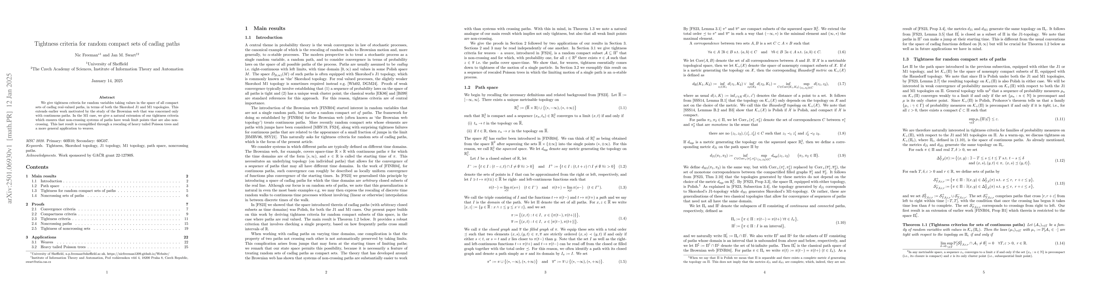 Thumbnail for Tightness criteria for random compact sets of cadlag paths