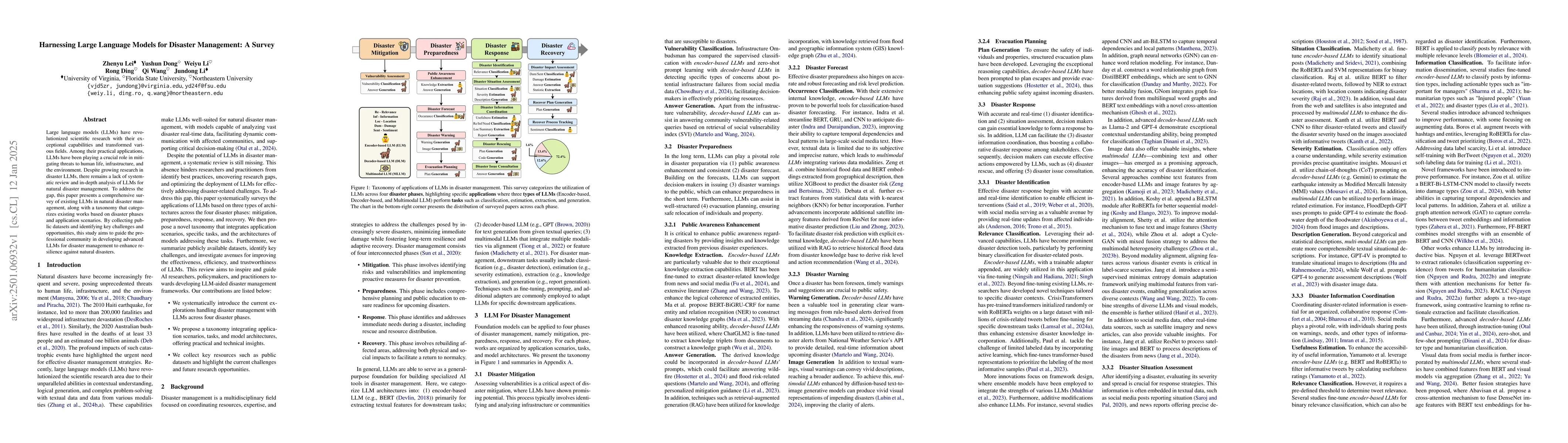 Thumbnail for Harnessing Large Language Models for Disaster Management: A Survey