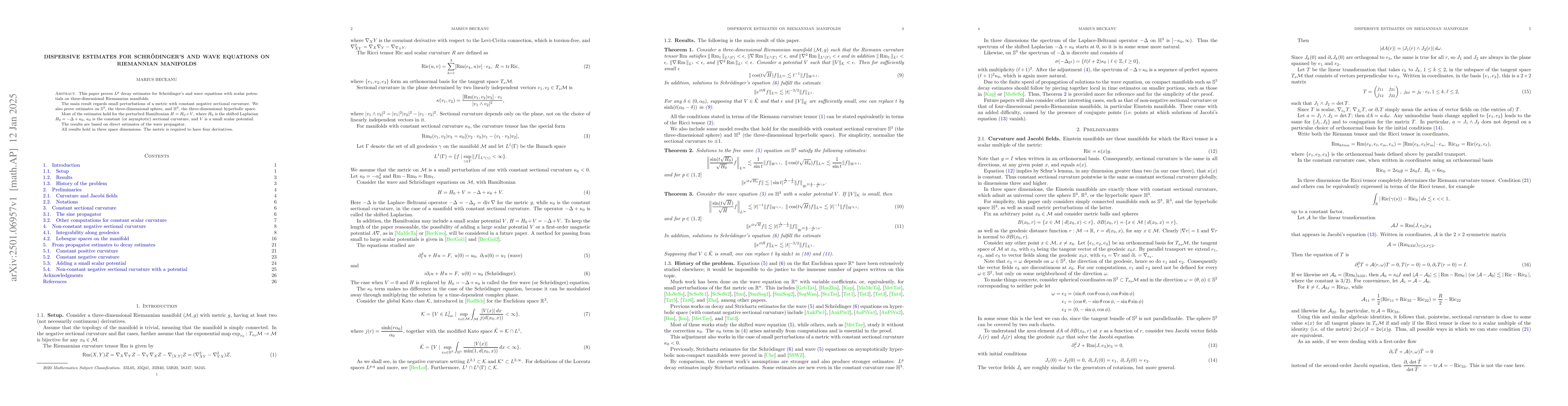 Thumbnail for Dispersive estimates for Schrödinger's and wave equations on
  Riemannian manifolds