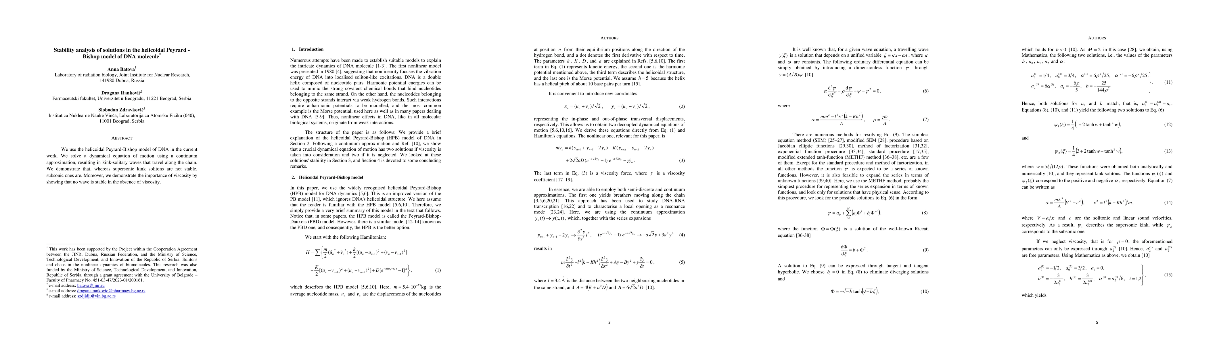 Thumbnail for Stability analysis of solutions in the helicoidal Peyrard-Bishop model
  of DNA molecule
