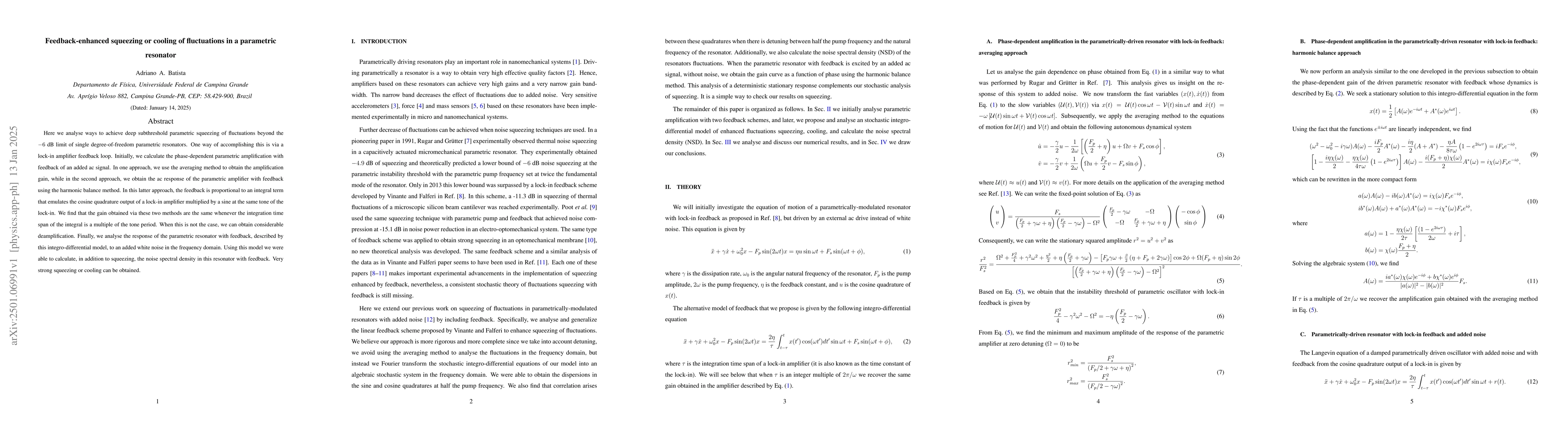 Thumbnail for Feedback-enhanced squeezing or cooling of fluctuations in a parametric
  resonator