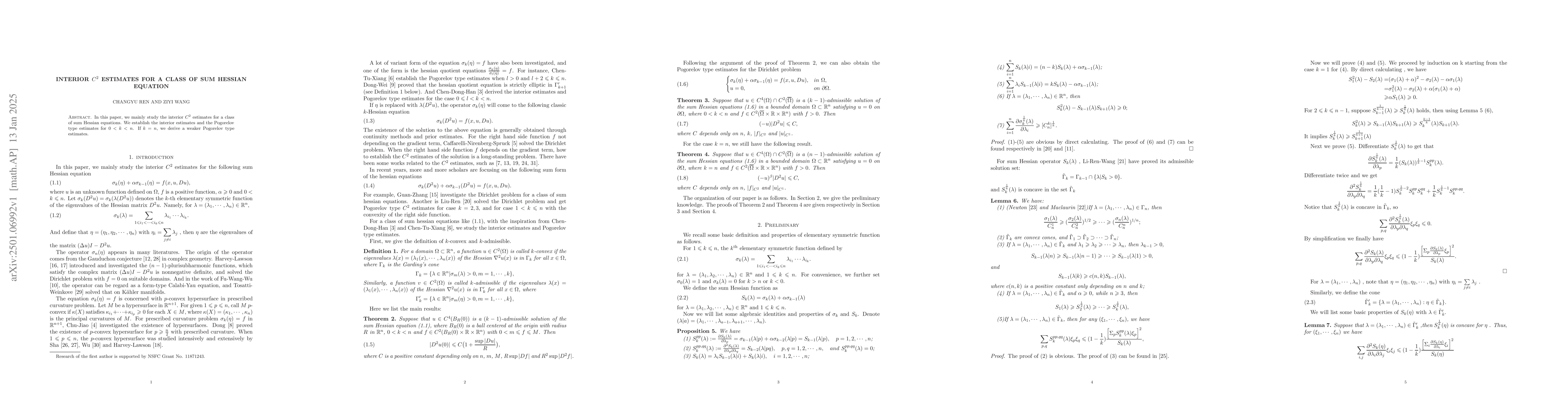 Thumbnail for Interior $C^2$ estimates for a class of sum Hessian equation