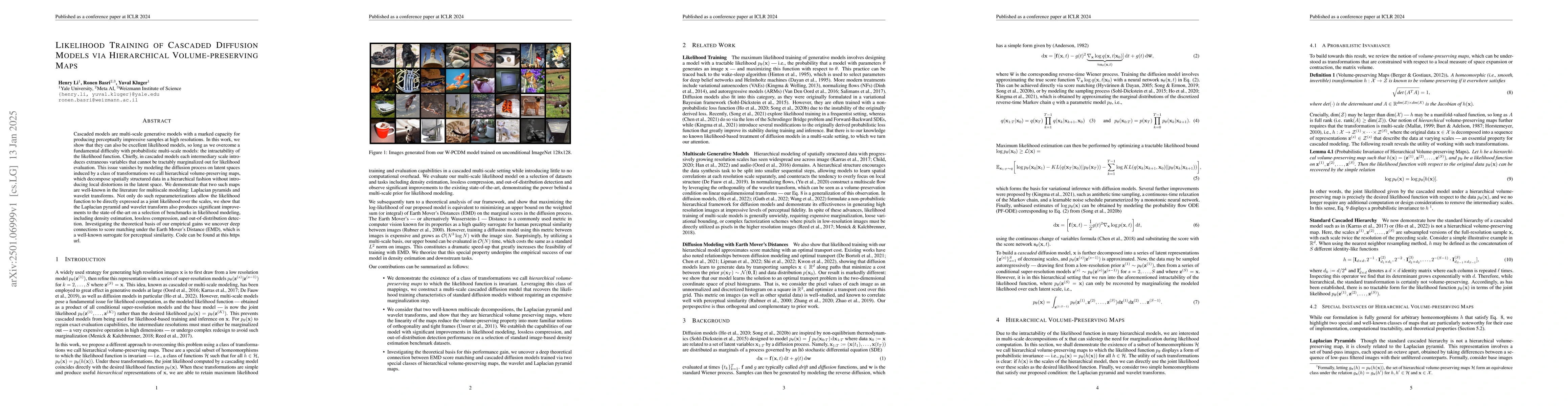 Thumbnail for Likelihood Training of Cascaded Diffusion Models via Hierarchical
  Volume-preserving Maps