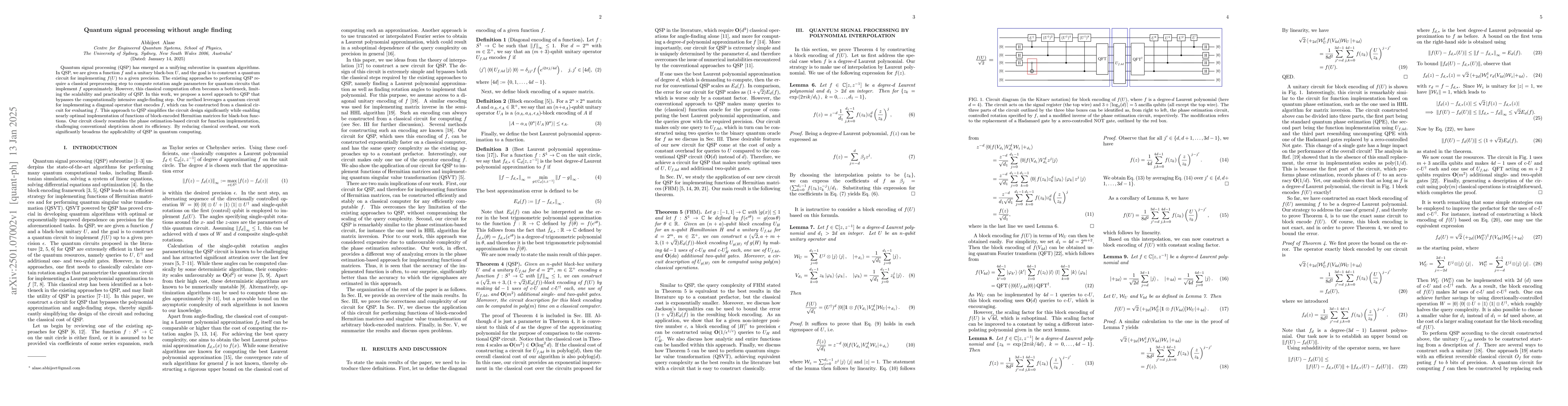 Thumbnail for Quantum signal processing without angle finding