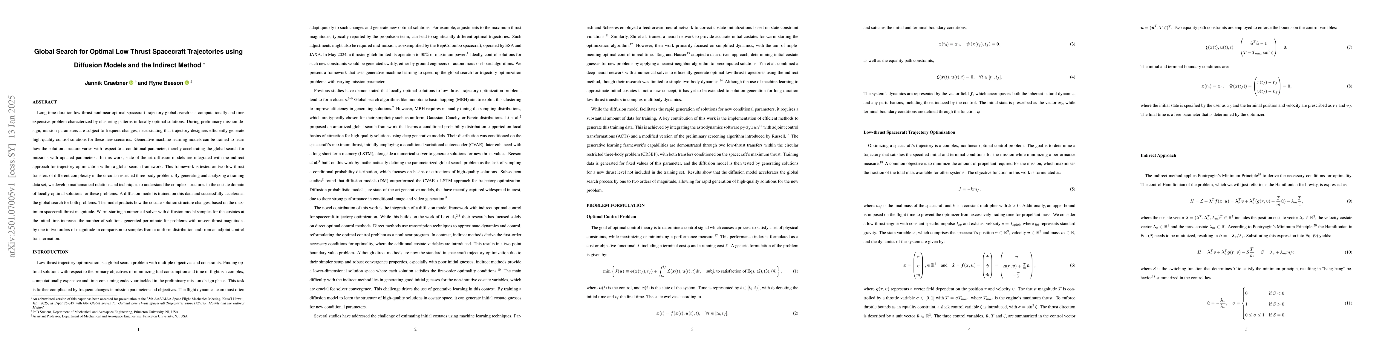 Thumbnail for Global Search for Optimal Low Thrust Spacecraft Trajectories using
  Diffusion Models and the Indirect Method