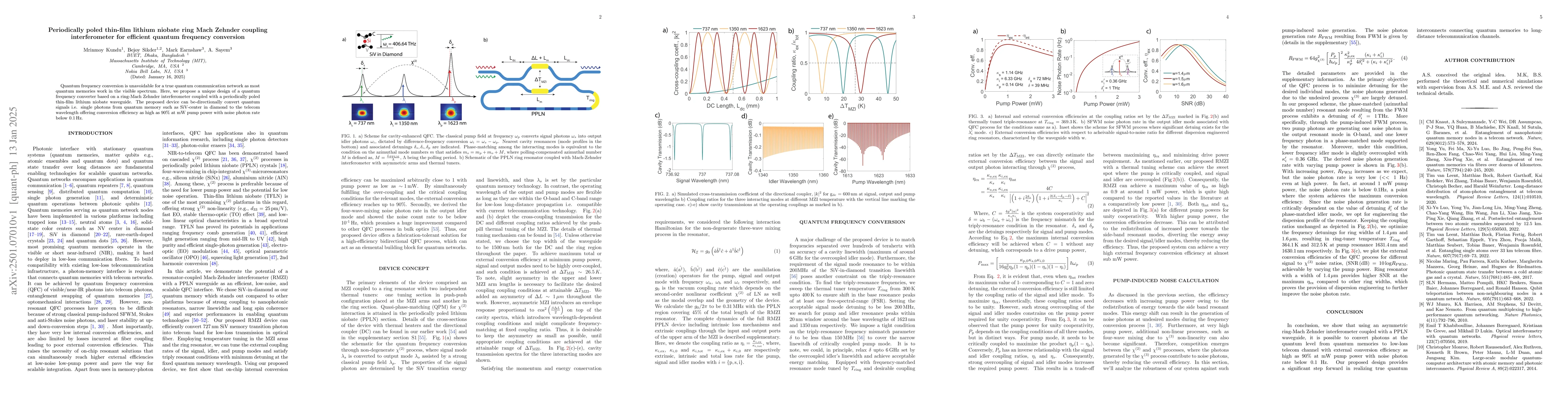 Thumbnail for Periodically poled thin-film lithium niobate ring Mach Zehnder coupling
  interferometer for efficient quantum frequency conversion