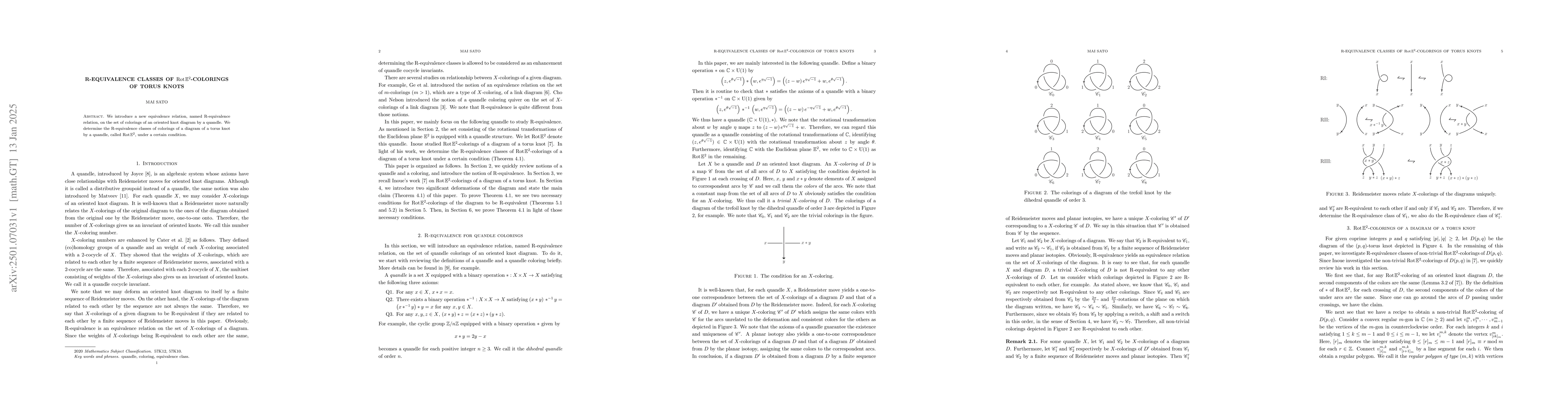 Thumbnail for R-equivalence classes of $\mathrm{Rot} \mathbb{E}^{2}$-colorings of
  torus knots