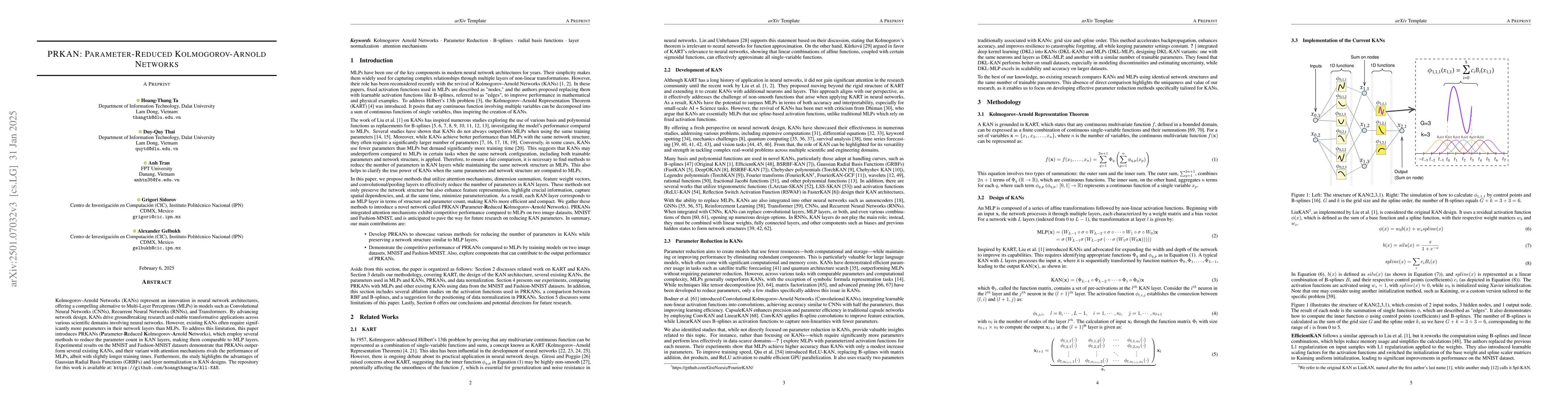 Thumbnail for PRKAN: Parameter-Reduced Kolmogorov-Arnold Networks