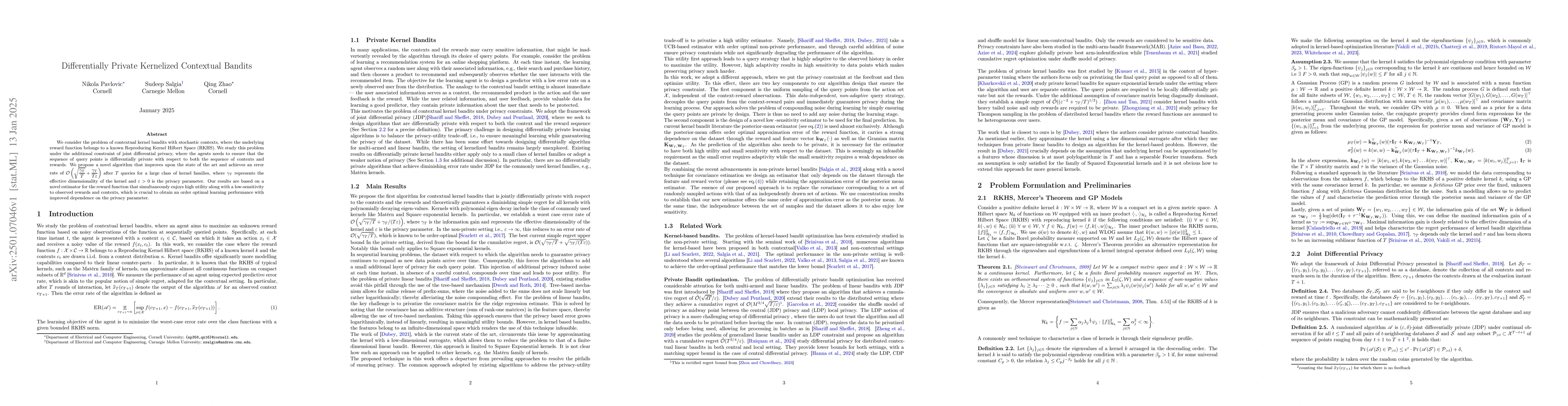 Thumbnail for Differentially Private Kernelized Contextual Bandits
