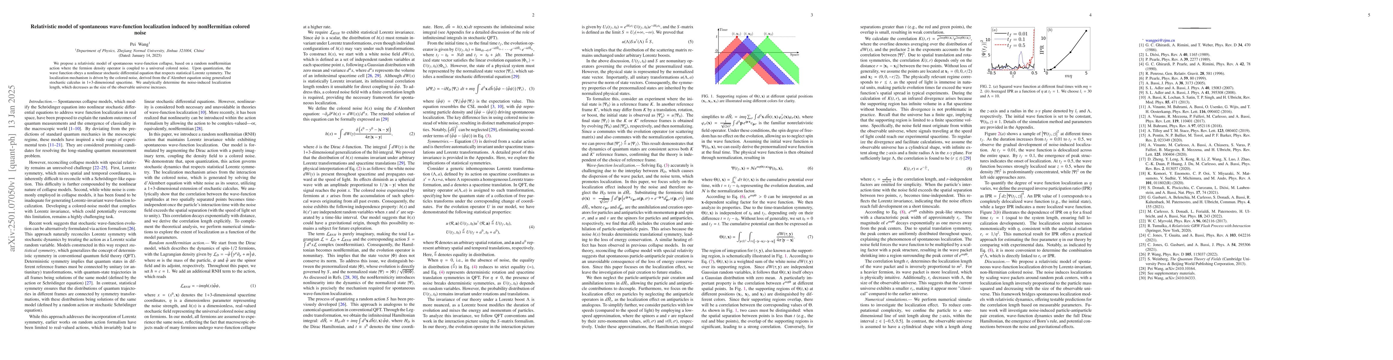 Thumbnail for Relativistic model of spontaneous wave-function localization induced by
  nonHermitian colored noise
