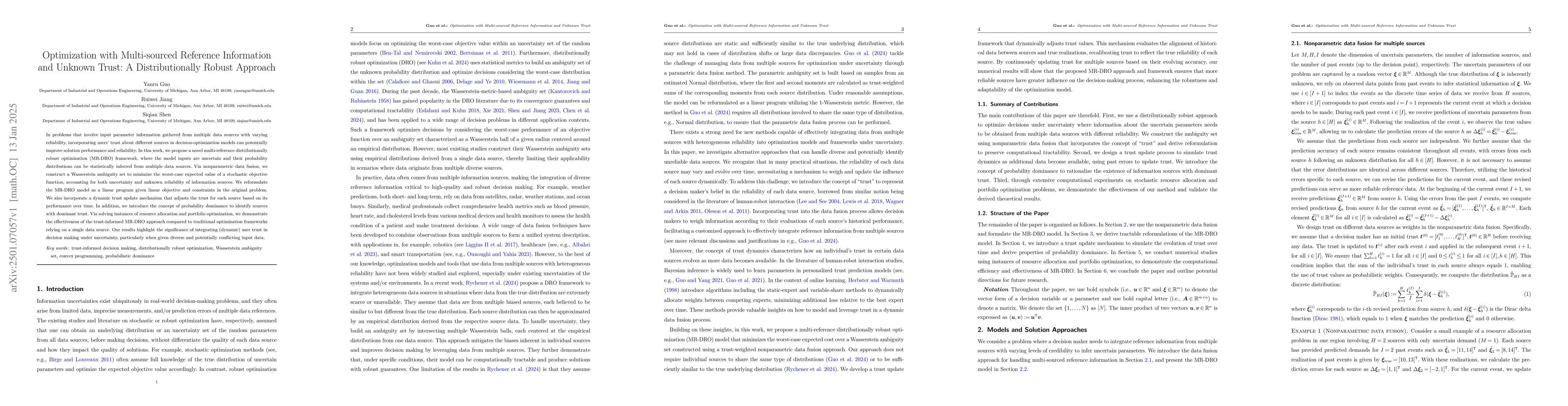 Thumbnail for Optimization with Multi-sourced Reference Information and Unknown Trust:
  A Distributionally Robust Approach