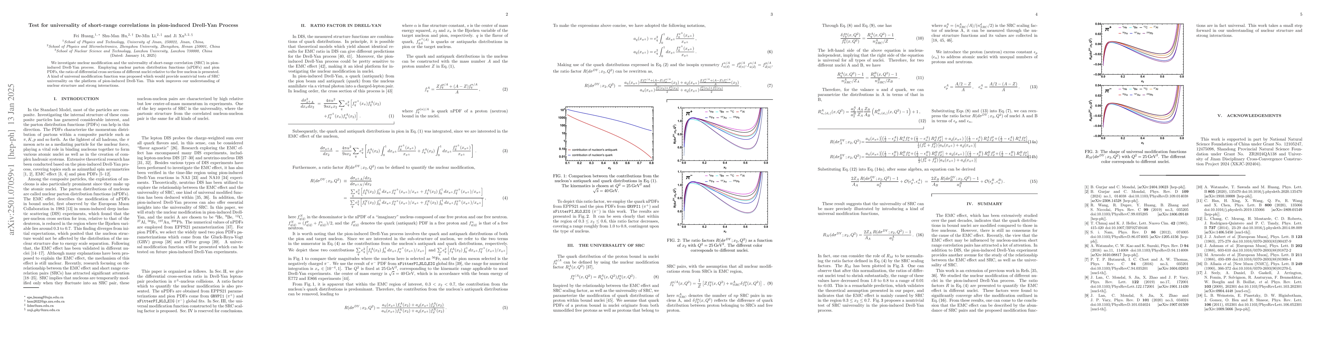 Thumbnail for Test for universality of short-range correlations in pion-induced
  Drell-Yan Process